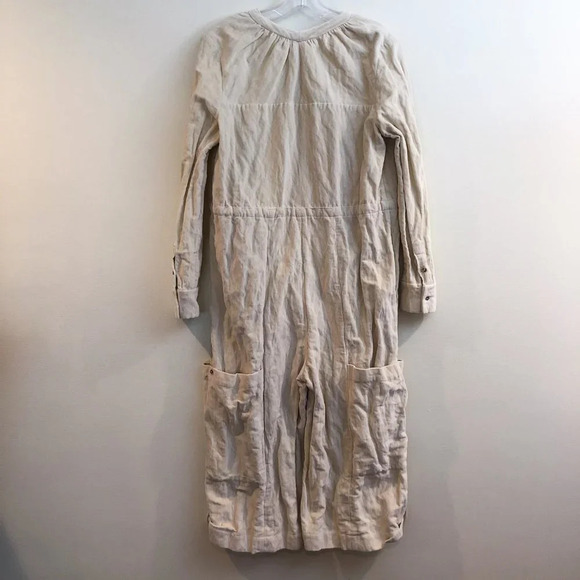 Tia Cibani Cream Velvet Velour Button Down Cropped Tie Waist Bohemian Jumpsuit S - Picture 7 of 10